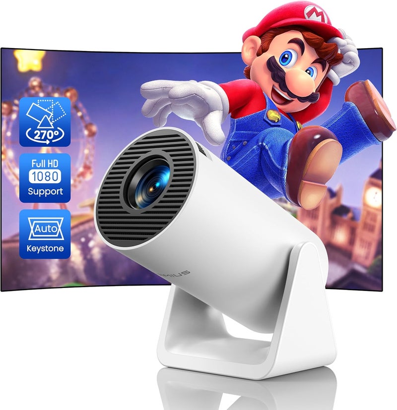 WiMiUS [Short Throw/Adjustable Stand]Mini projector with WiFi and Bluetooth, 2025 Upgrade Outdoor Portable Movie Projector 1080P, Auto Vertical Keystone, Home Projector for Phone/TV Stick, S27 (White) - Image 1